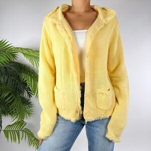 Vintage Yellow Casual Cozy Soft Knitted Frayed Cottagecore Grandma Cardigan / M